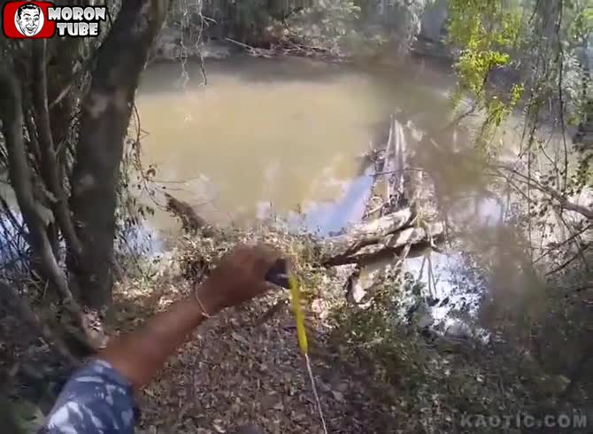 Video :His attempt to demonstrate his harpoon's efficacy fails